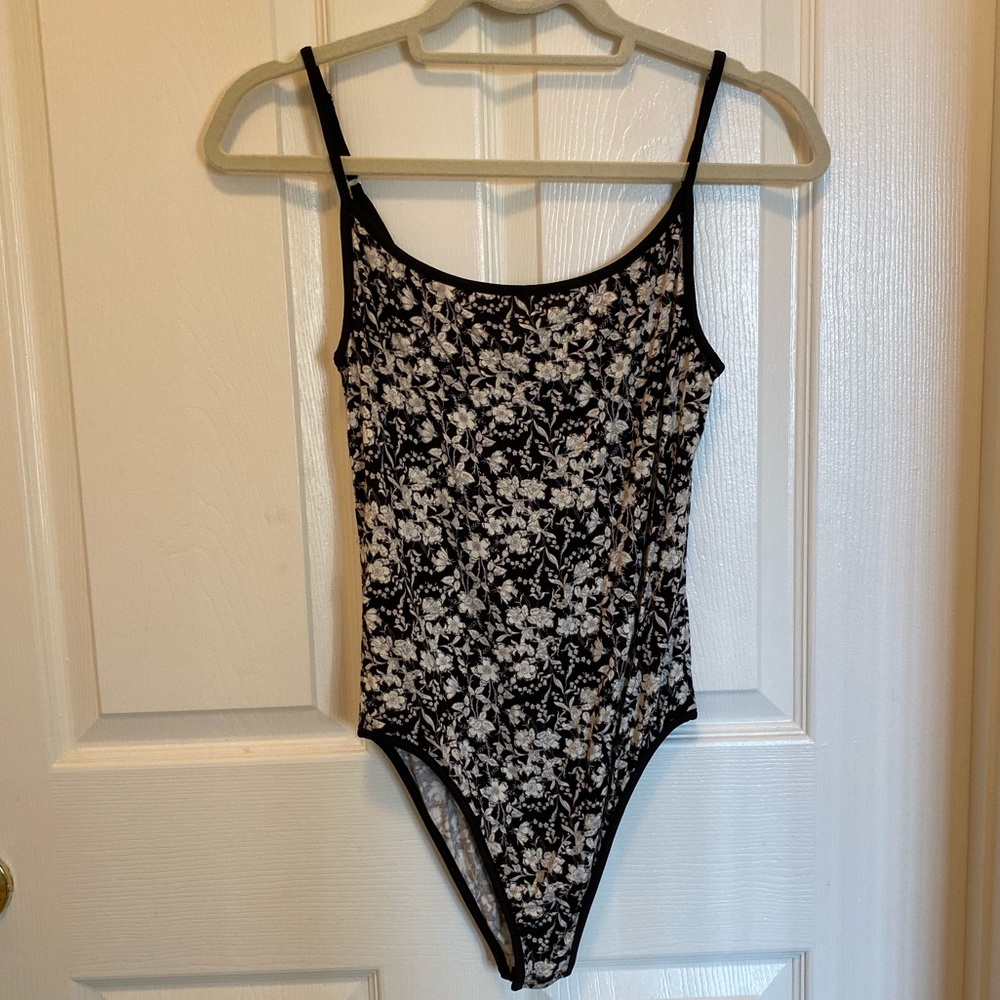 Black and white floral one piece